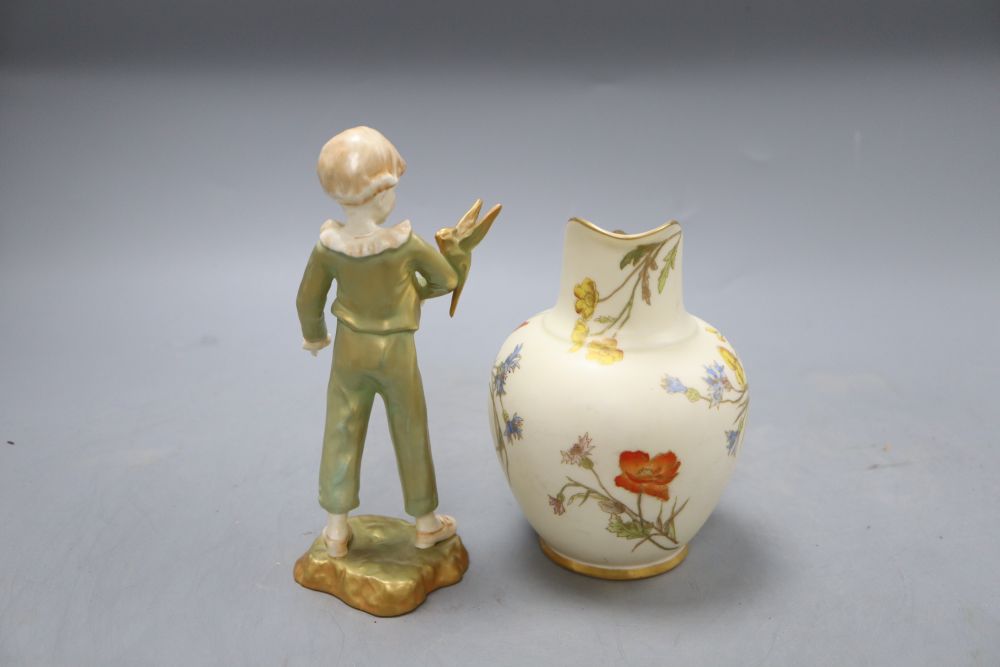 A Royal Worcester figure, modelled by F G Doughty titled The Parakeet, no.3087, together with a Royal Worcester blush jug, tallest 17